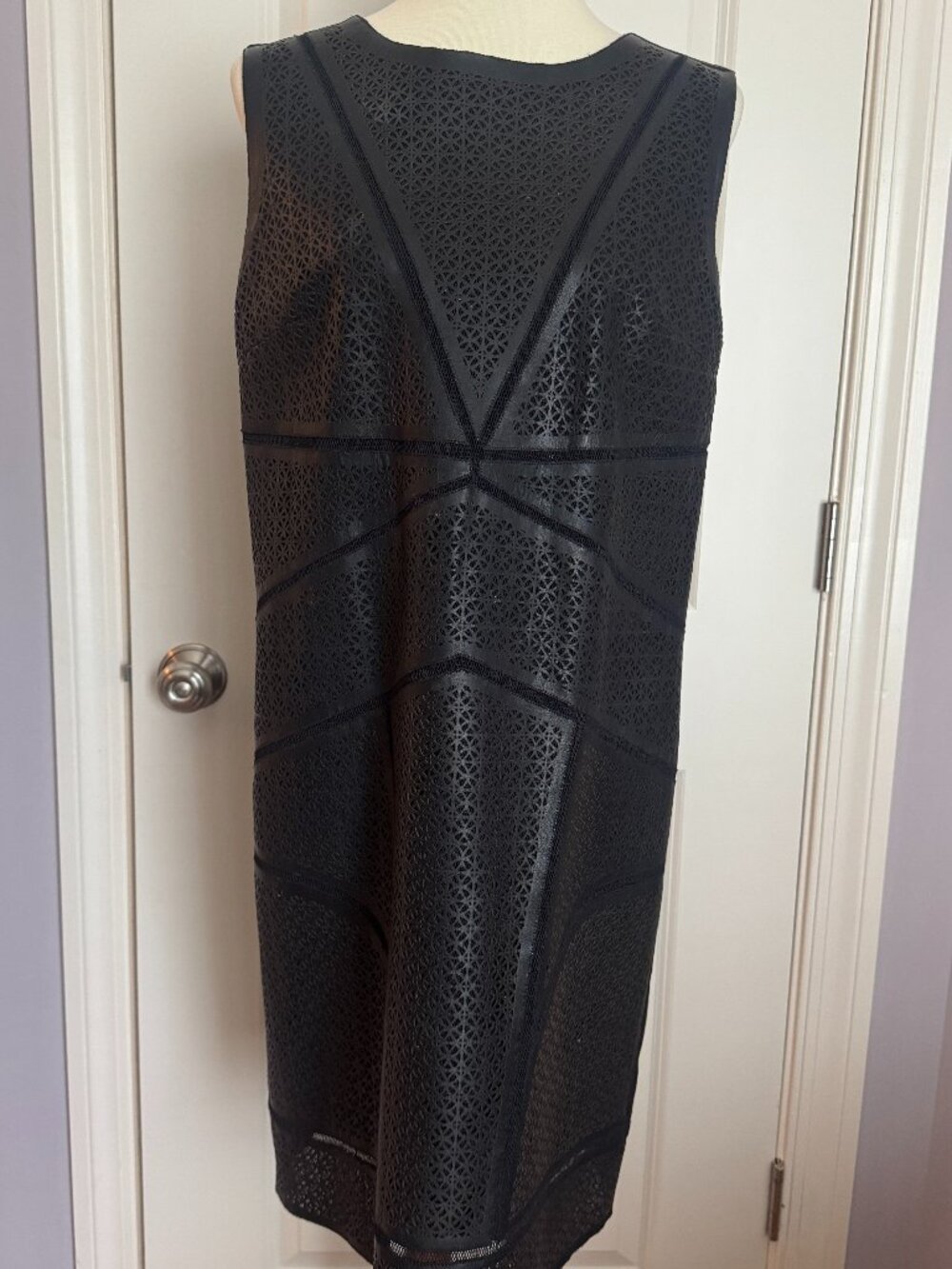 Elie Tahari Edition 1974 Black Genuine Leather Laser Cut Dress Sz 12